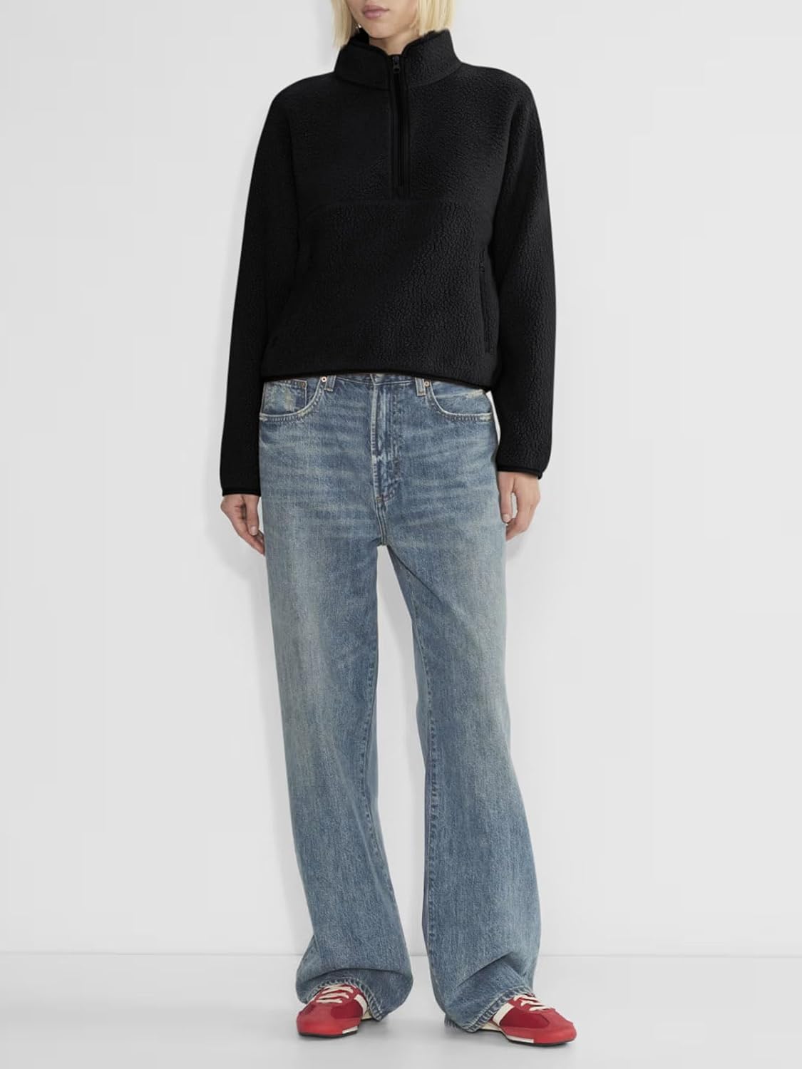 LASLULU Womens Half Zip Pullover Cropped Sweatshirts Sherpa Fleece Jacket Fuzzy Sweaters Cute Winter Jackets with Pockets - Image 3