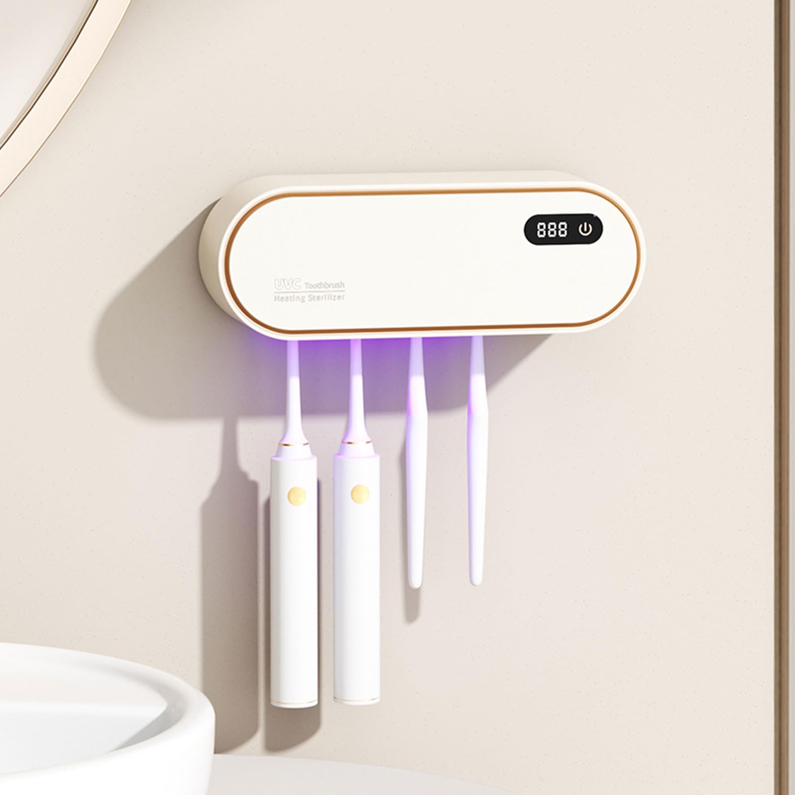 mumisuto UV Sanitizer uchwyt na szczoteczki do zębów, ścienny, bez wiercenia, z funkcją suszenia i timera, 1800 mAh, z możliwością ponownego ładowania, 4 otwory, akcesoria łazienkowe dla dzieci i
