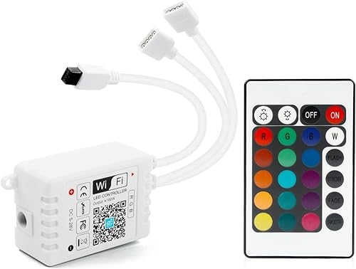 RGBZONE Controlador inteligente WiFi RGB LED para SMD 5050 3528, salida dual de 2 puertos de 4 pines con control remoto de 24 teclas compatible con