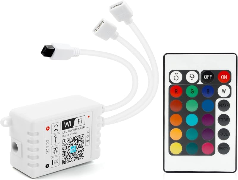 RGBZONE 4PIN WiFi RGB LED Controller 2-Ports Light Strip Smart Controller | 16 Million Color, DC 5V/12V/24V for SMD 5050 3528 5630 Strip Lights, Compatible with Alexa Google Assistant IFTTT and Siri