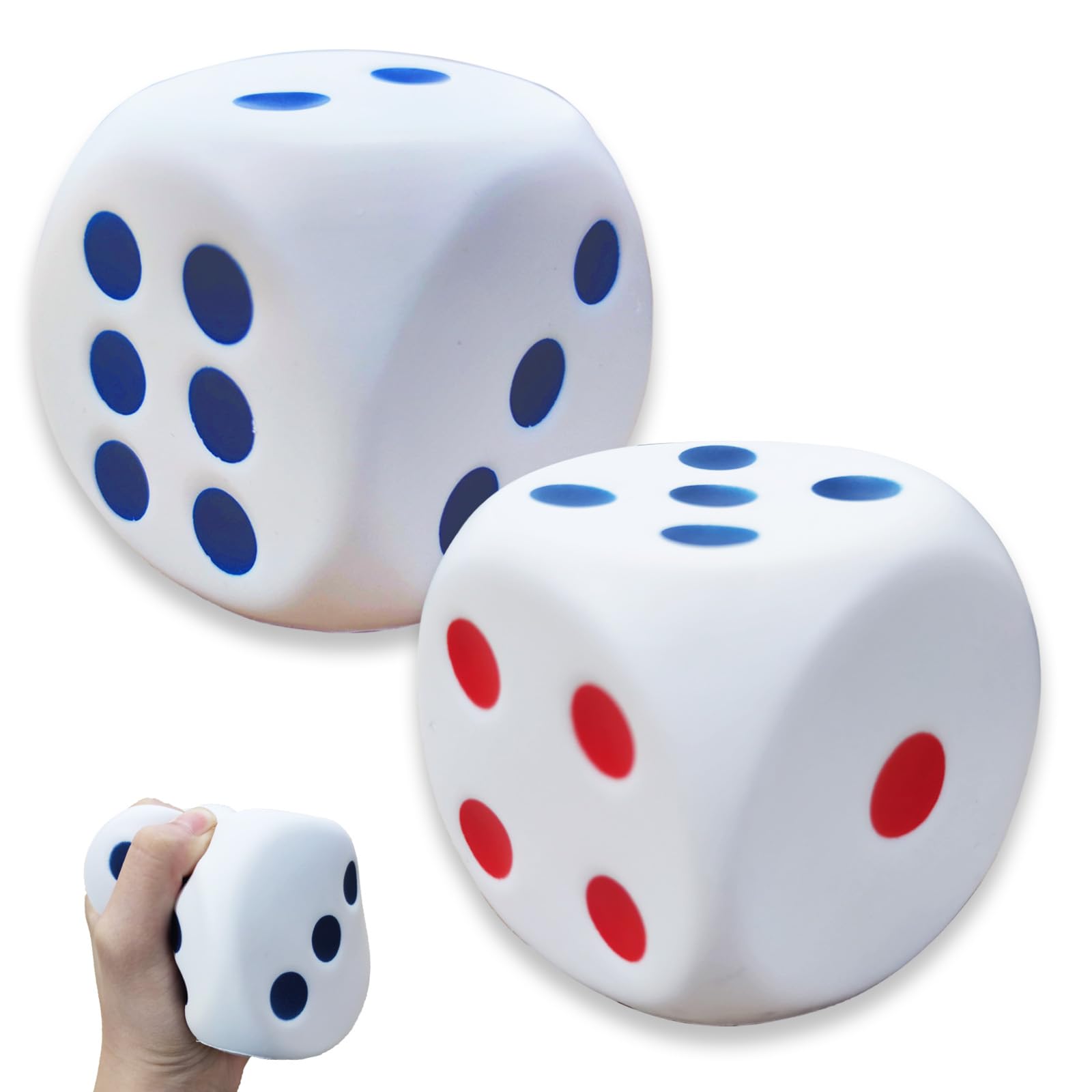 2 Pack 3.1 inch Foam Dice Stress Balls,Squishies Dice Squeeze Stress Ball Toy with Dots 6 Sides for Kids,Teenagers,Adults Board Games, to Get Your Luck Numbers,Relieve Stress Anxiety