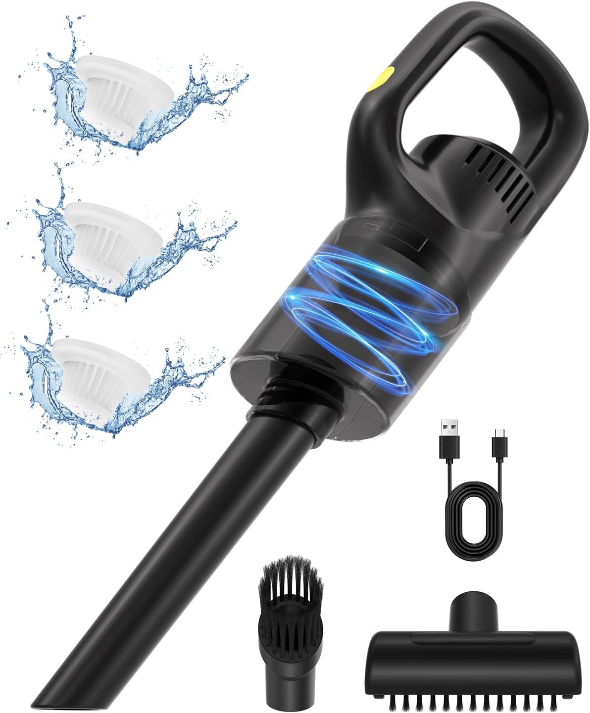 handheld vacuum cordless, portable rechargeable cordless high power suction equipped with 3 filters, cleaner for cars, homes, pets, and offices