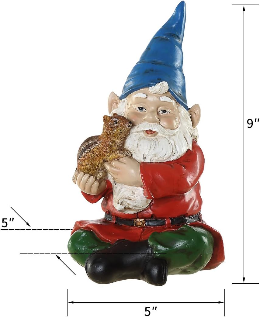 Topadorn Garden Gnome Statue Decor Outdoor Resin Statues,Spirit Carried A Squirrel Ornaments for Outdoor Garden Patio Lawn Decor