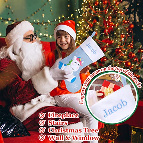 Wewill 17.5'' Personalized Christmas Stockings Unicorn With Embroidery Technology Xmas Holiday Baby's First For Family Kids, Blue #TOP3
