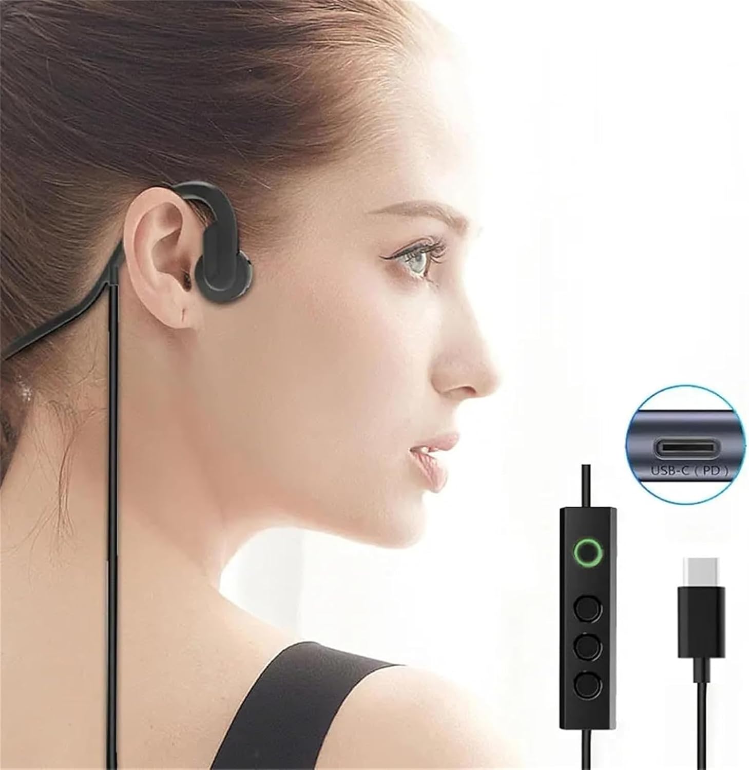 Wired Bone Conduction Headphones with Type-C,Open Ear Sports Earphones,IPX4 Sweatproof Earphones with Mic for Cycling and Workouts