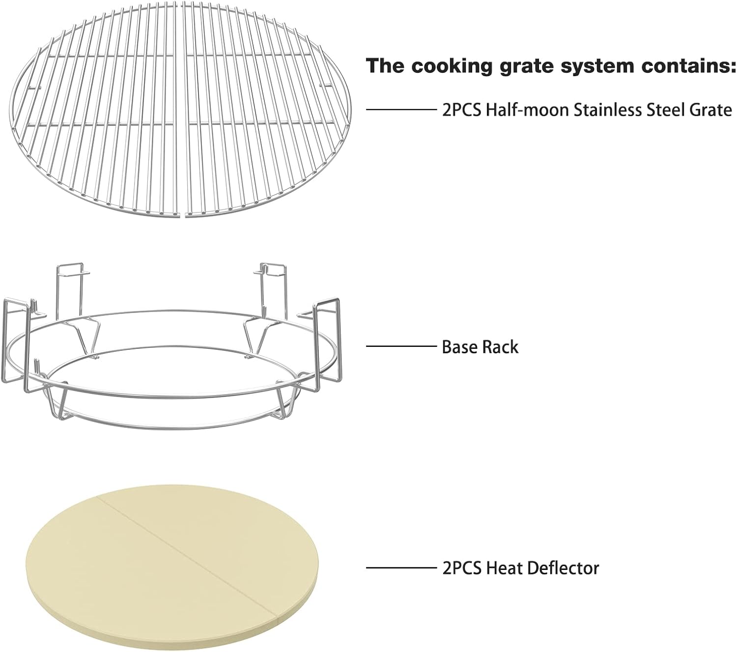 only fire BBQ Cooking Grate System Flexible Grilling Rack with Heat Deflector for Char-Griller AKORN Kamado Charcoal Grill & Smoker