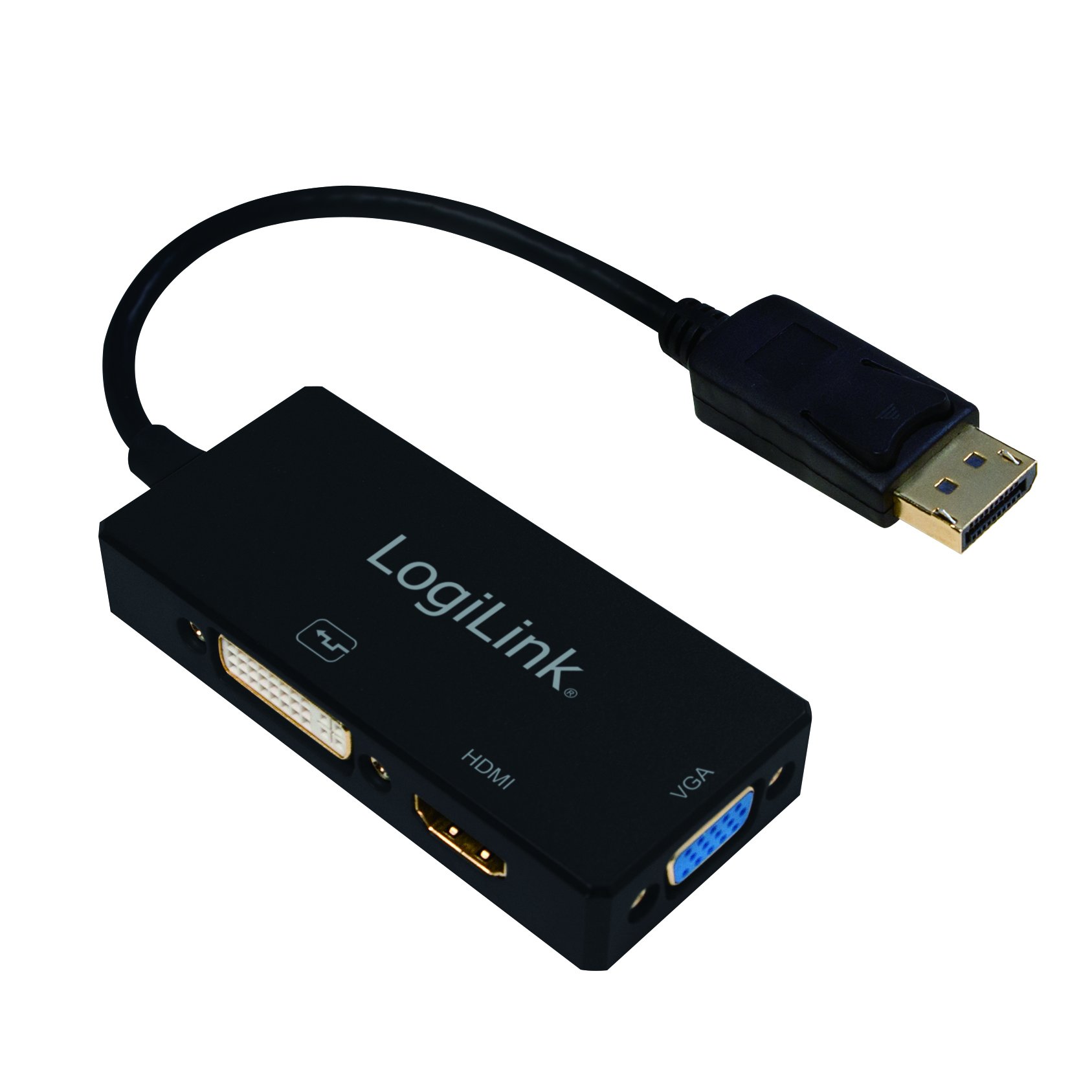 LogiLink CV0109 - Adattatore da DisplayPort a DVI/HDMI/VGA 4K, colore: Nero