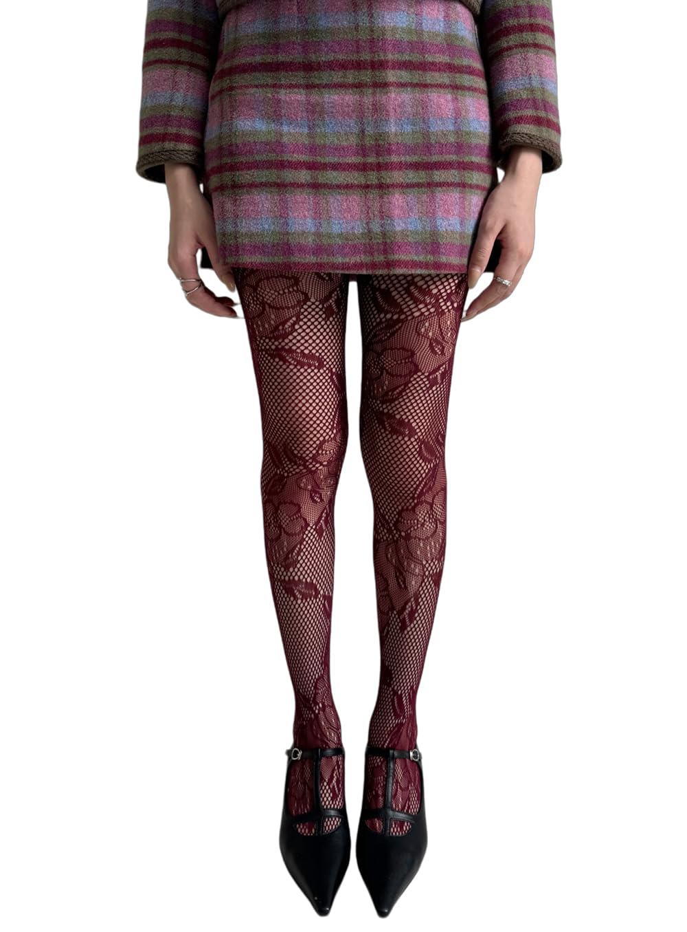 Feng Shui， Calze Collant con Motivo Floreale in Pizzo da Donna Collant Sexy a Rete in Pizzo Scavato