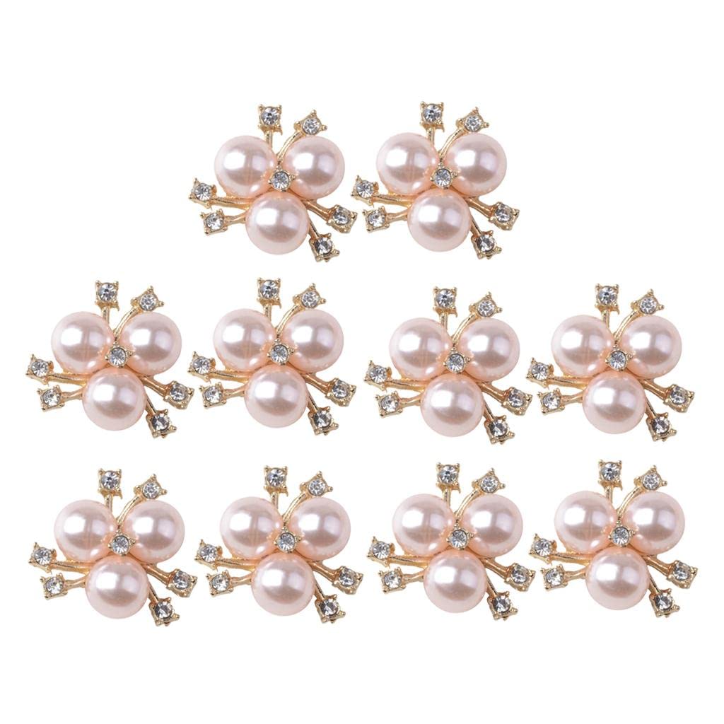 CALANDIS 10 Pieces Shiny Flatback Buttons, Alloy + Rhinestone + Pearl, Light Pink Crystal Embellishments for Wedding Dress, Hair Bows, Head Band Decoration DIY | Alloy + Rhinestone + Pearl