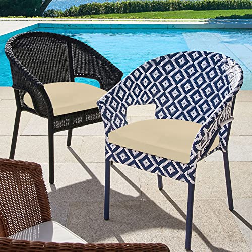 Wellsin Outdoor Chair Cushions For Patio Furniture - Patio Chair Cushions Set Of 4 - Waterproof Round Corner Outdoor Seat Cushions 17"X16"X2", Khaki #TOP6