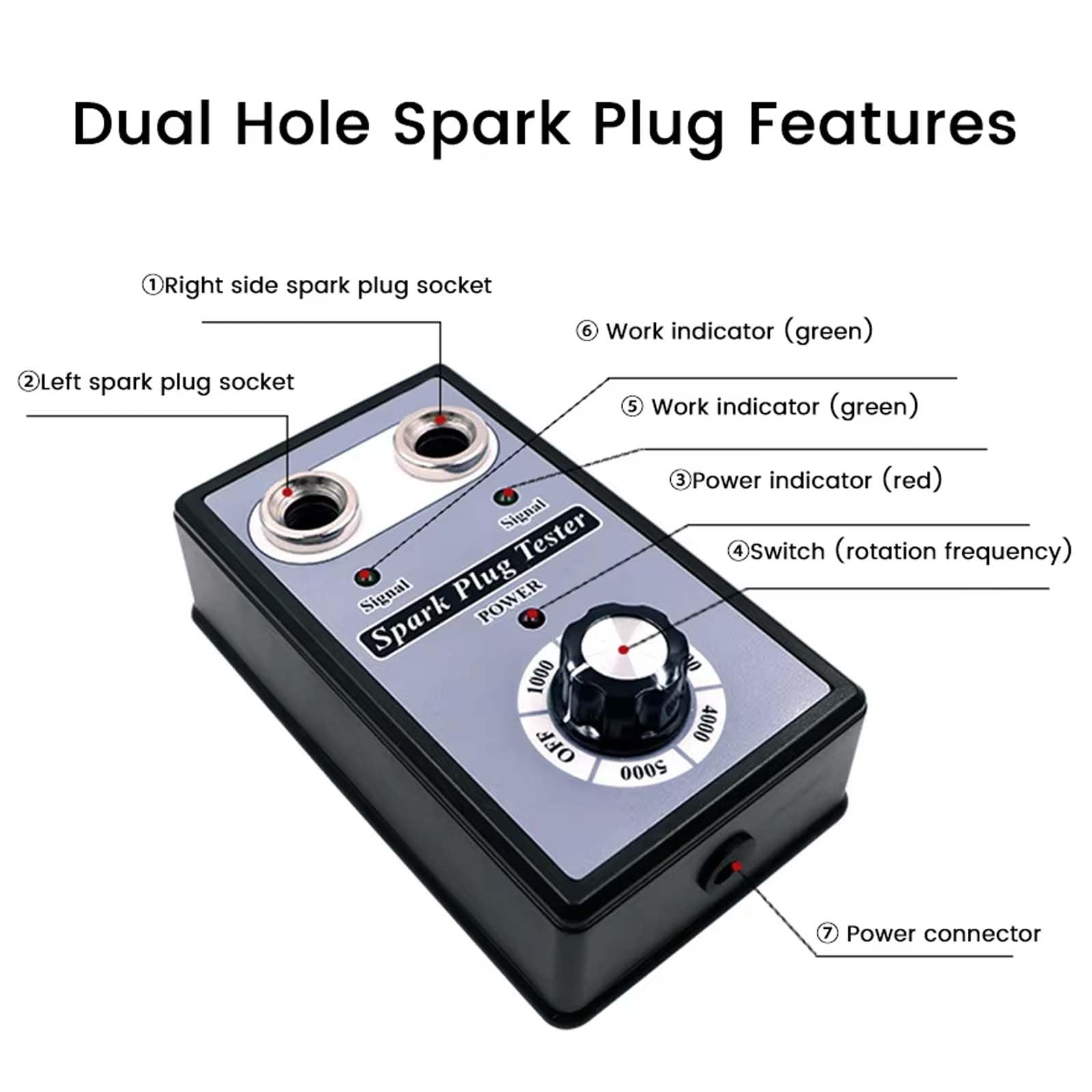 Comprobador de Bujías de Doble Orificio Ajustable de 12V, Comprobador de Bobina de Encendido de Motocicleta y Automóvil, Detector de Chispas