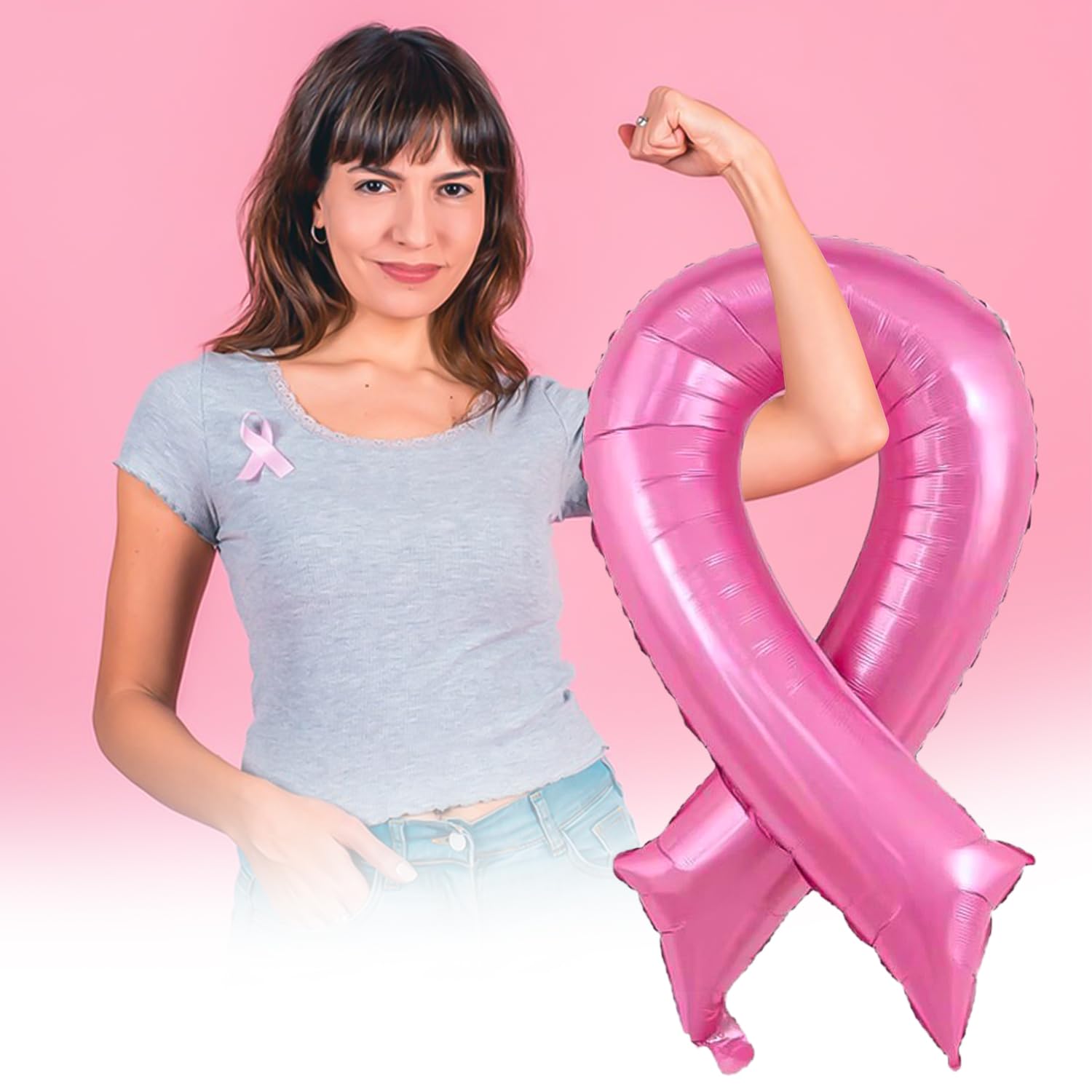 JUFYVO 4pcs Pink Ribbon Balloons Breast Cancer Awareness Balloons Decoration Breast Cancer Party Decoration Supplies Campaign Support Supplies for Women - Image 4