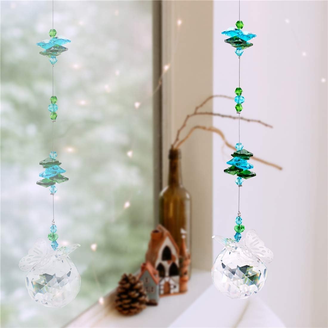 H&D 40 mm Handmade Butterfly Crystal Ball Prism Rainbow Maker Hanging Suncatcher Home Wedding Decoration Favors : Patio, Lawn & Garden