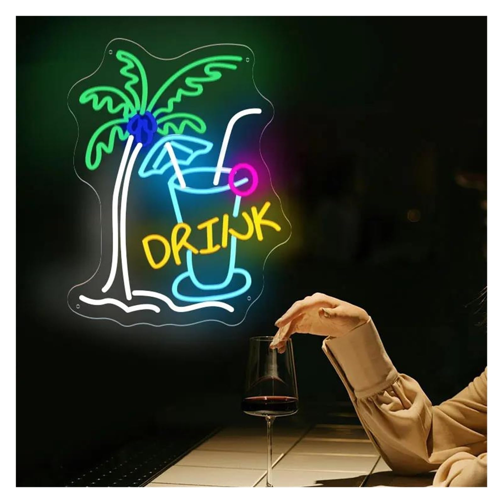 Insegna luminosa al neon Bevanda per luci al per neon Acrilico per insegne per per alimentazione per USB, luminosità regolabile Cocktail per per Adatto per arredamento negozio 35cmx45cm
