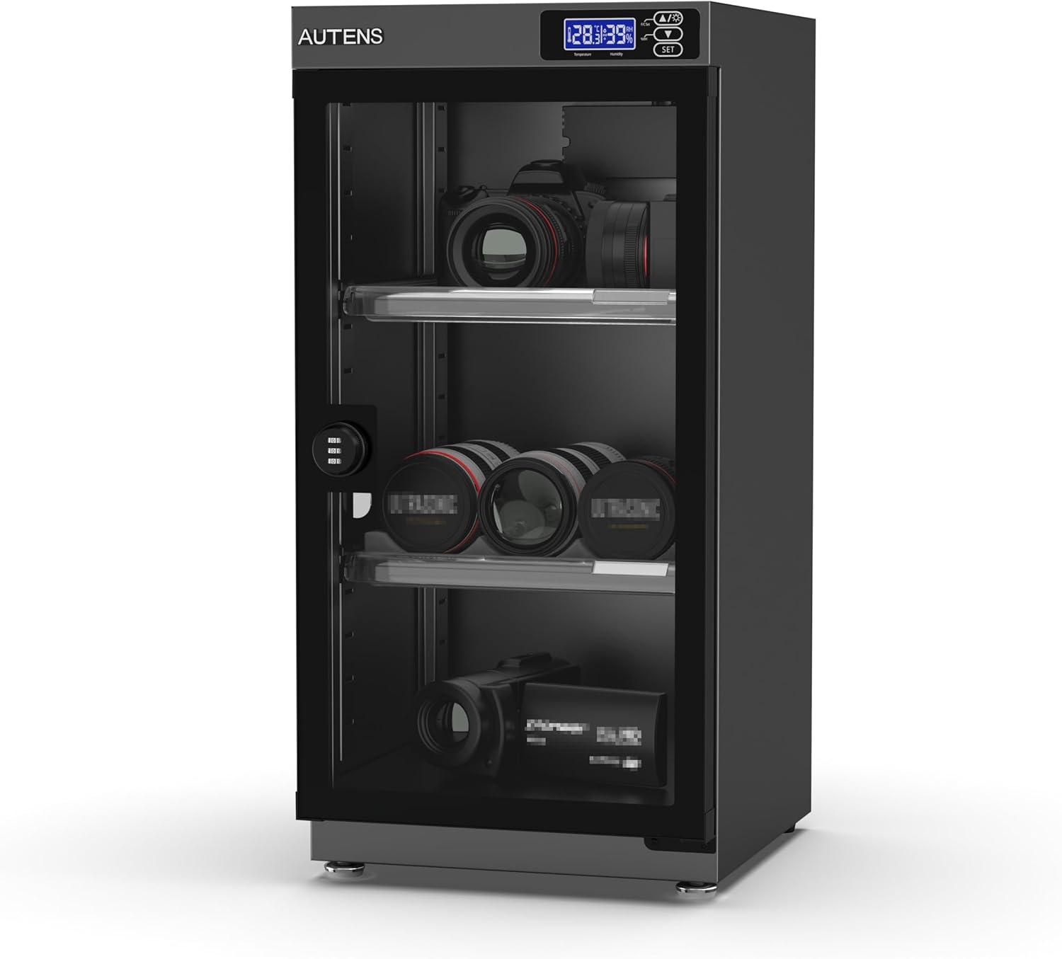 AUTENS Dehumidifying Dry Cabinet Box with Combination Lock,Digital Control Noiseless and Energy Saving,for Camera Lens,Electronic Equipment,Collectibles Storage,Temperature Humidity LED Screen (50L)