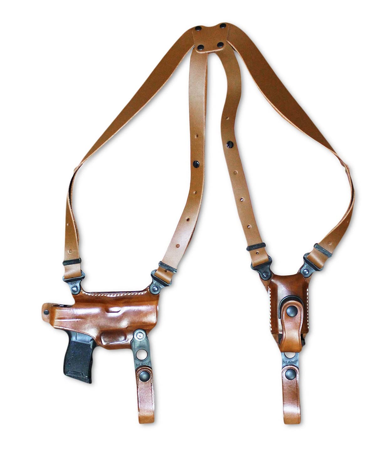 Premium Leather Horizontal Shoulder Holster System with Single Mag Carrier for Willson Combatt EDCX9 Com with Lightrail 9mm 4'' BBL, Right Hand Draw, Brown Color #1572#