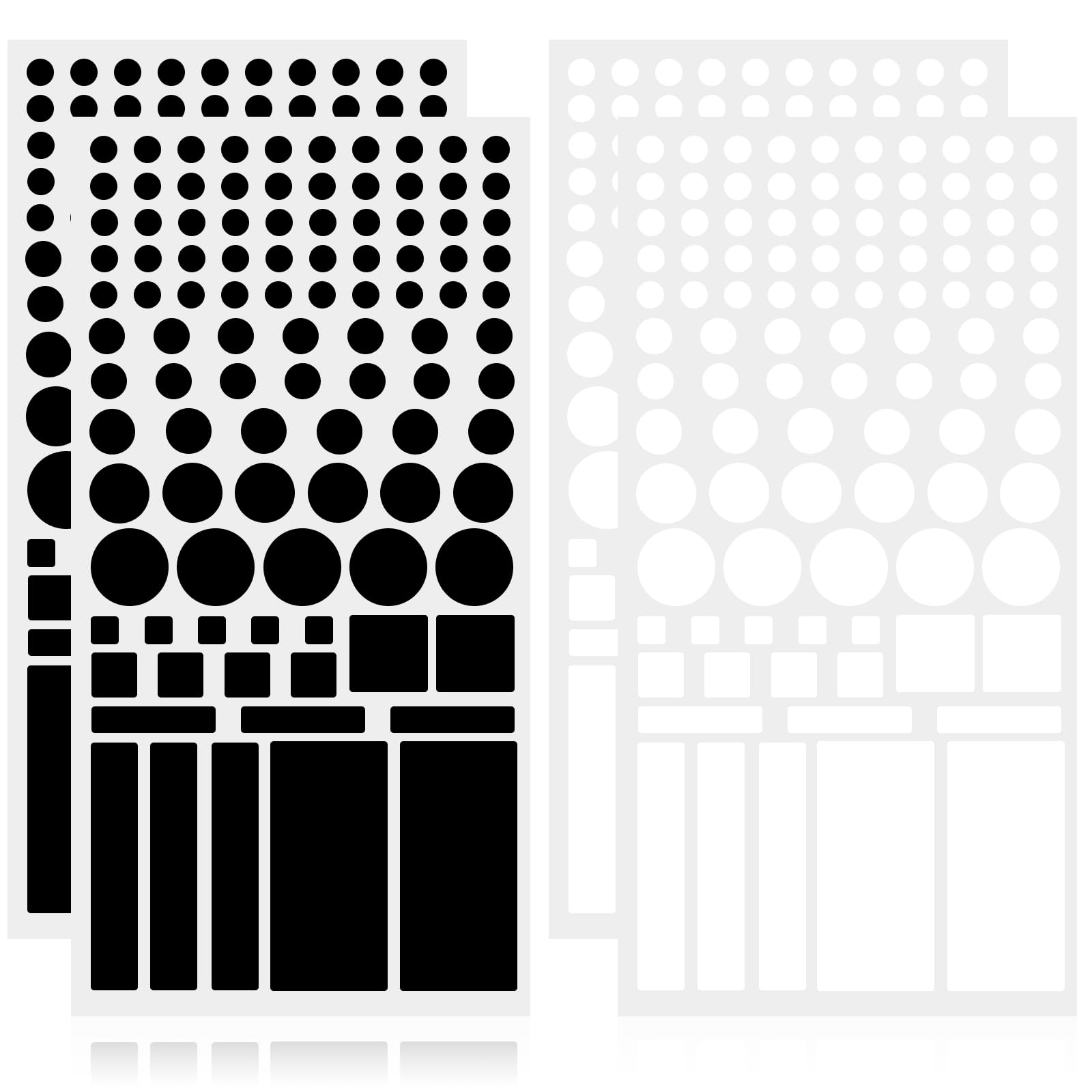 Gjinxi Light Blocking Stickers 4 Sheet Blackout Stickers for Electronic LED Dimming-Each Sheet in 100 Different Size LED Blocking Strips Light Dimming Stickers(Cut-100% Blocking White and Black)