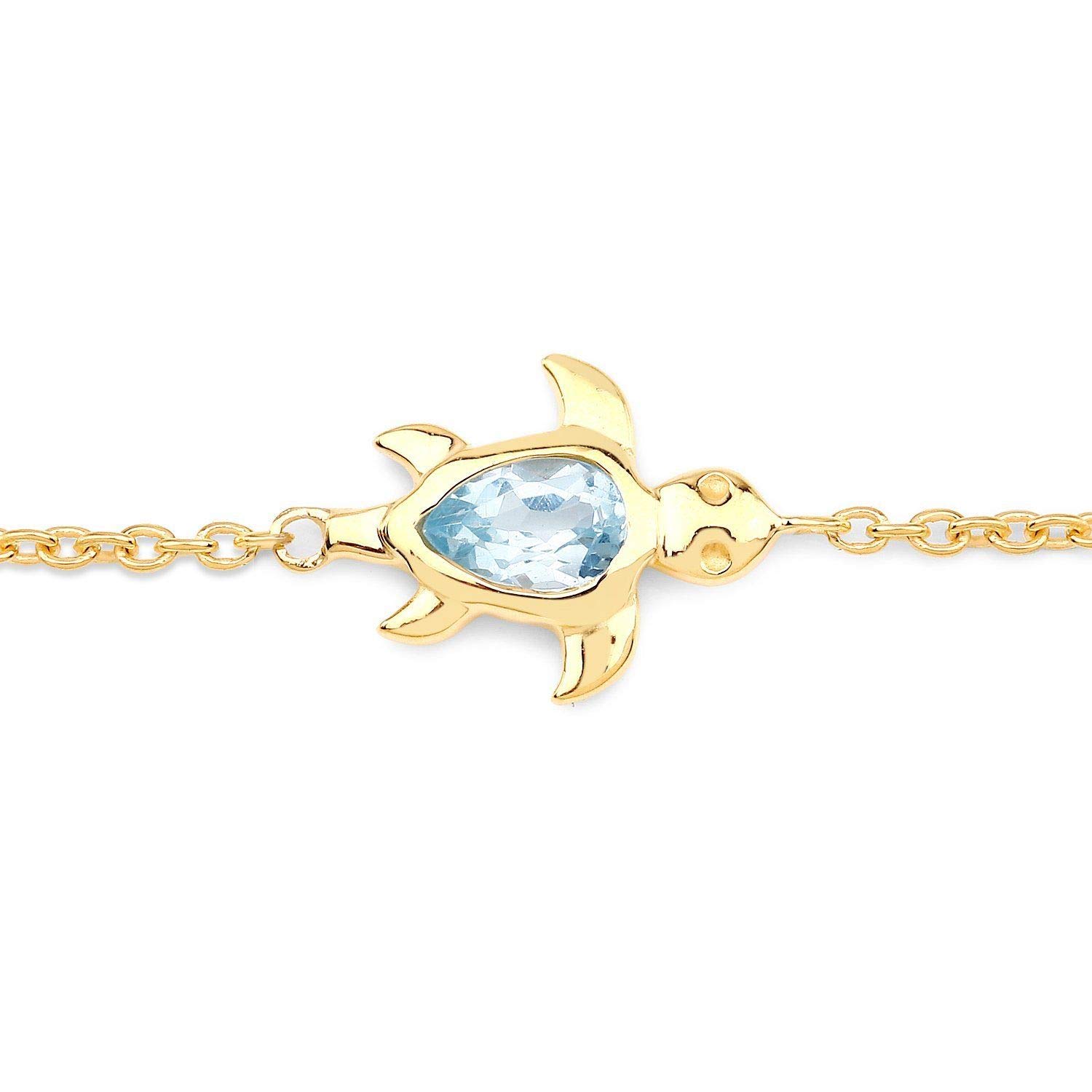 Fußkette/Fußkettchen-Schildkröte Turtle mit Blautopas-Silber/Gold