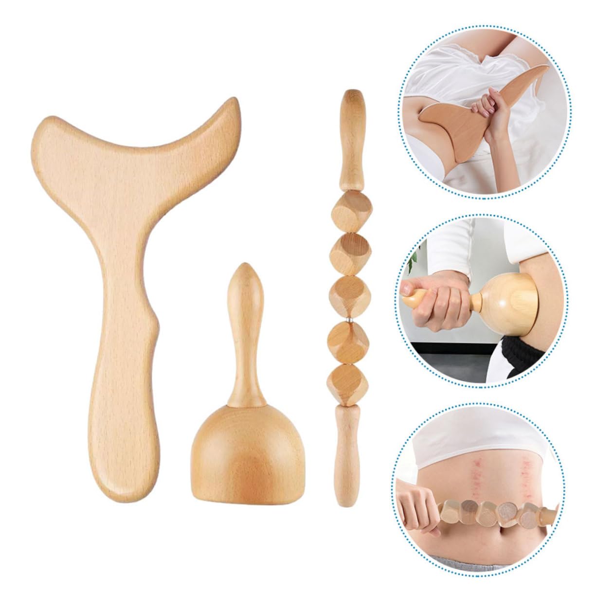 Juego de 3 Herramientas de Masaje de Madera para Acupresión