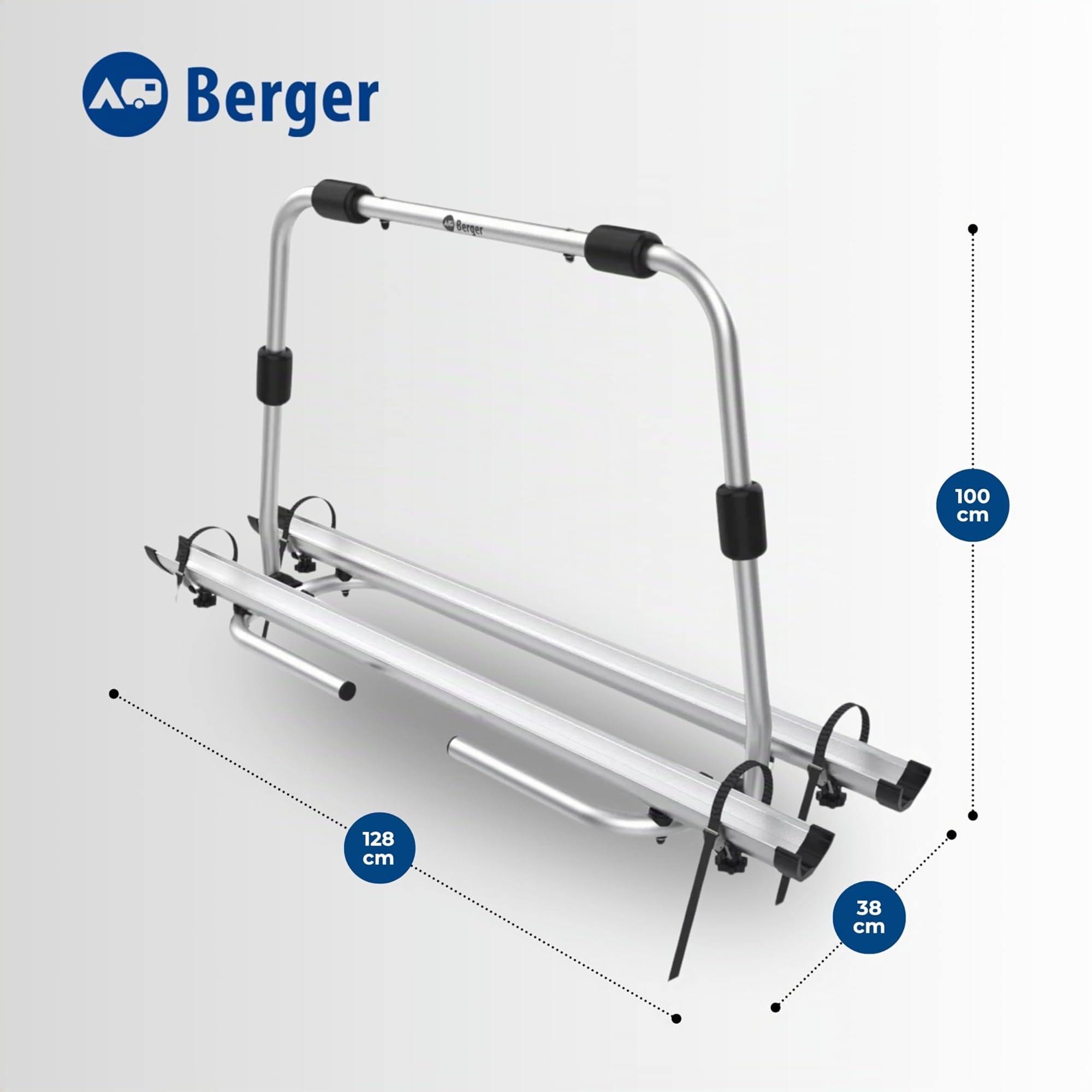BERGER Portabicicletas para Coche Super XL, Portabicicletas Caravana, Enganche para Remolque, Soporte Trasero para 2 Bicicletas, Bicicleta eléctrica, Bicicleta de montaña, Plegable, Aluminio