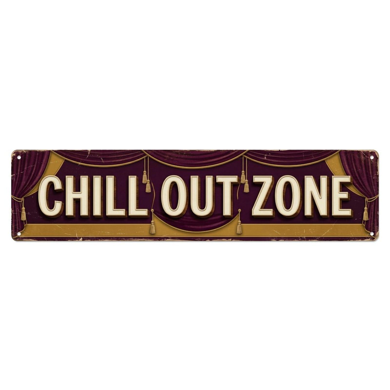 Chill Out Zone Faded Alcove Metal Tin Skinny Sign Plaque Wall Decor for Cafe, Club Bar, Office, Home Garden Metal Poster 4x16Inch