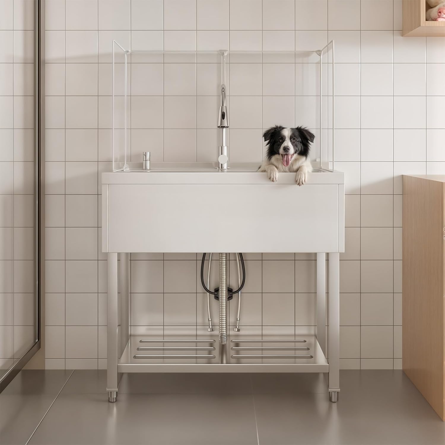 Stainless Steel Freestanding Single Bowl Utility Sink with Backsplash,Extra Deep sink for laundry room, Garage and Commercial Use, 36" x 20" x 53'' with Pull-Out Faucet and Soap Dispenser, NSF
