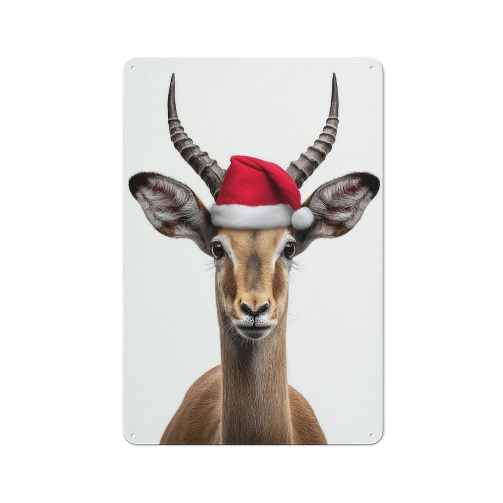 Junmoney Festive Impala With Santa Hat Retro Metal Plaque 30X20cm Featuring For Garage Wall, A Winter Wall Decor Update For Workshop Decor Fans