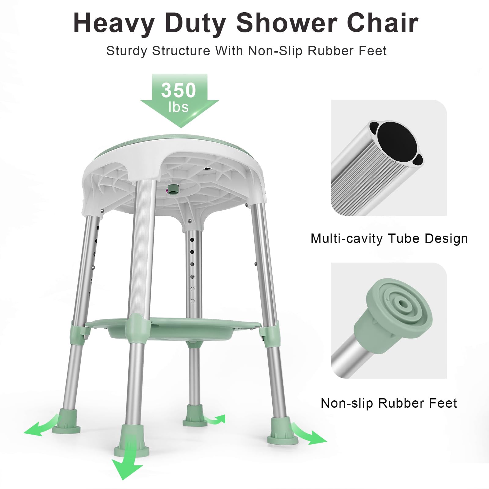 Silla de Ducha para Ducha Interior, Taburete Giratorio elegible para FSA/HSA, 350 Libras, Silla de bañera Ajustable y Taburete de baño con Bandeja de Almacenamiento para Personas Mayores,