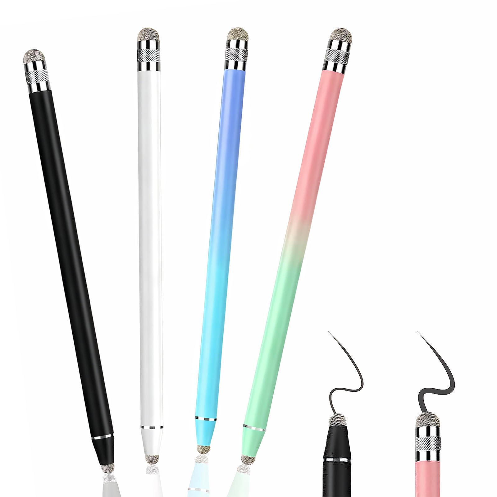 Confezione Da 4 Pennini Universali A Doppia Testa Per Touch Screen - Colori Nero, Viola, Azzurro E Rosso - Leggeri E Precisi - 2