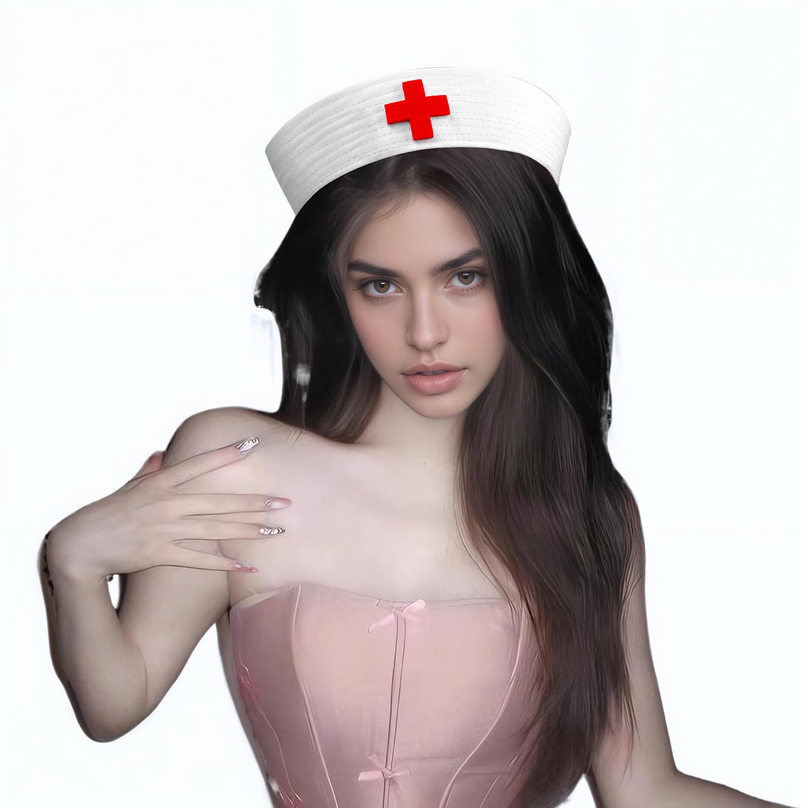 FakeFace Nurse Cosplay Cap for Women Y2K Nurse Bonnet Hat Role play Headwear Red Cross Sailor Yacht JK Navy Uniform Hat for Halloween Cosplay Role Play Dress Up Costume (White, one size)