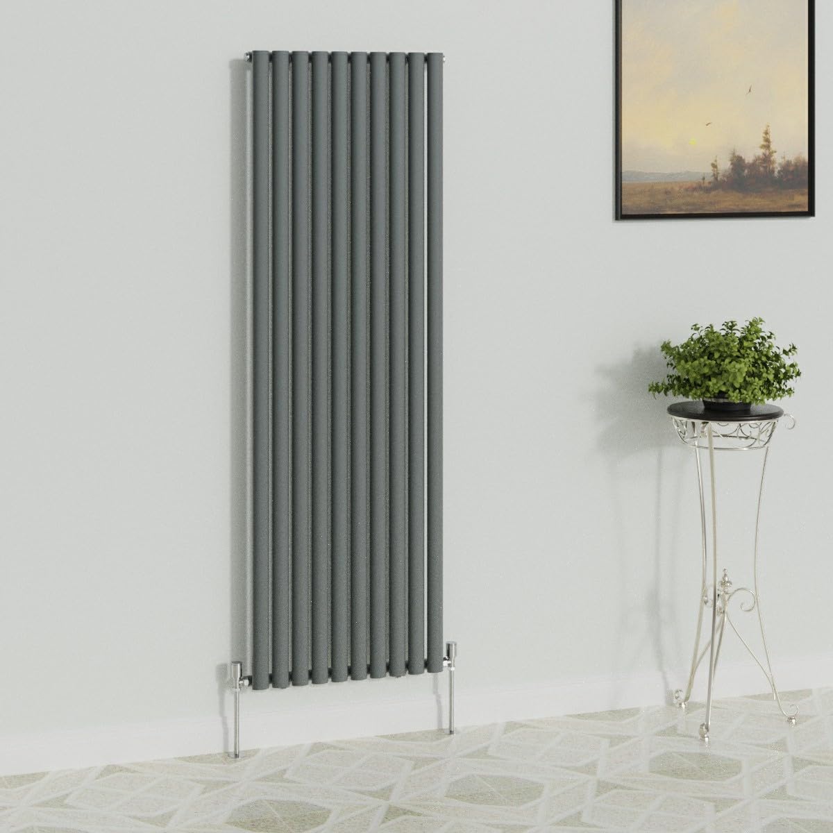 Warmehaus Anthracite Vertical Radiators Oval Single Panel Column Designer Radiator 1800X590mm