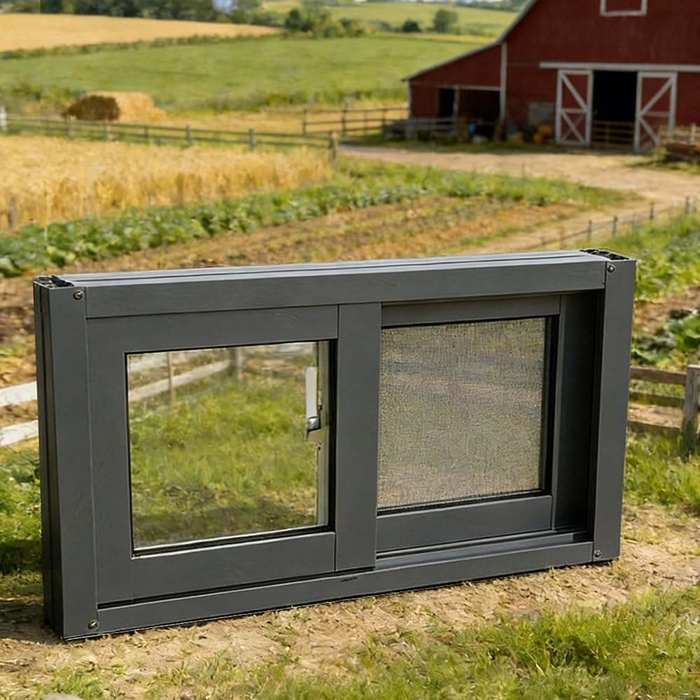 Gskdzg Gray Sliding Window Flush Mount Basement Window Aluminum Bathroom Windows Replacement Shed Windows For Household Garage Chicken Coop Warehouse Barns ﻿(,W80 X H80cm (32" X 32"))