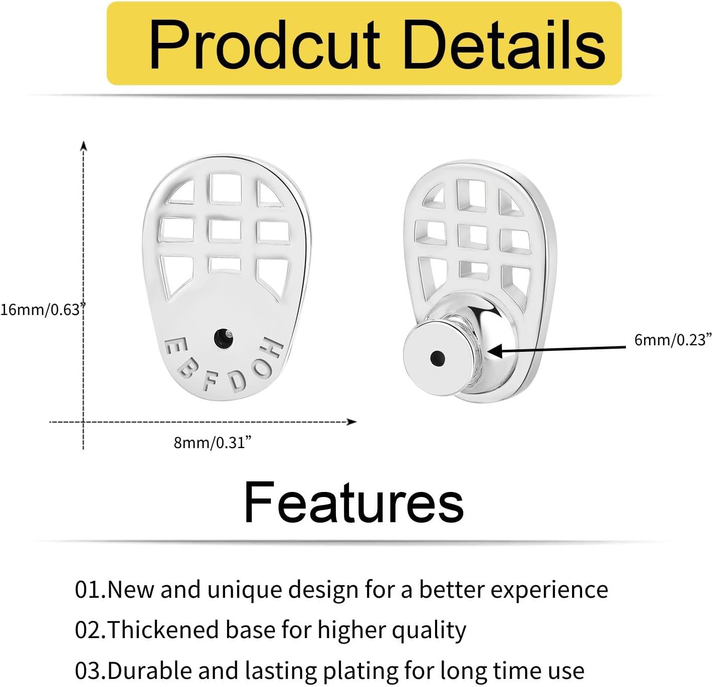 Earring Backs,EBFDOH Earring Backs for Droopy Ears 4pcs Durable Rackets Shape Earring Lifter Backs for Heavy Earrings Locking Earring Backing Replacements for Studs Large Backers,White Gold