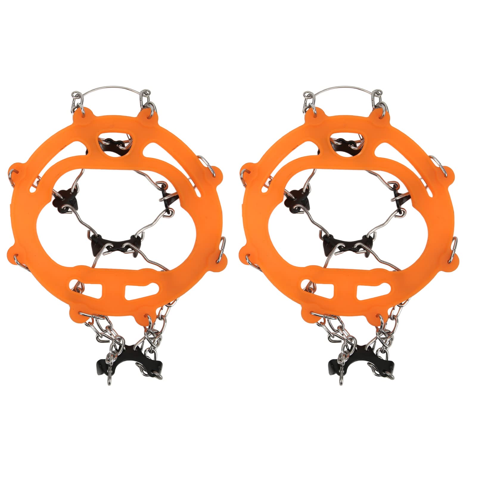 equlup 2Pcs Ice Traction Cleats, 2Pcs Anti Slip Shoe Crampon with Storage Bag Ice Cleats Traction Snow Grips with 8 Spikes for Boots Shoes Women Men (Orange)