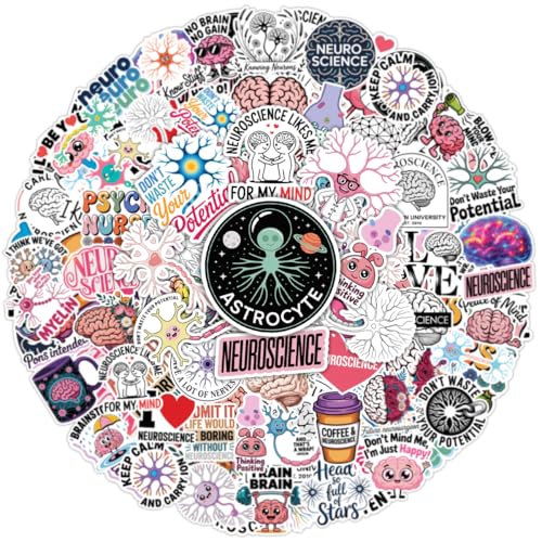 64PCS Neuroscience Brain Stickers – Funny Psychology Neuron Vinyl Stickers for Laptop, Water Bottles, Journals, Medical Students, Psych Nurse Gifts, Mental Health