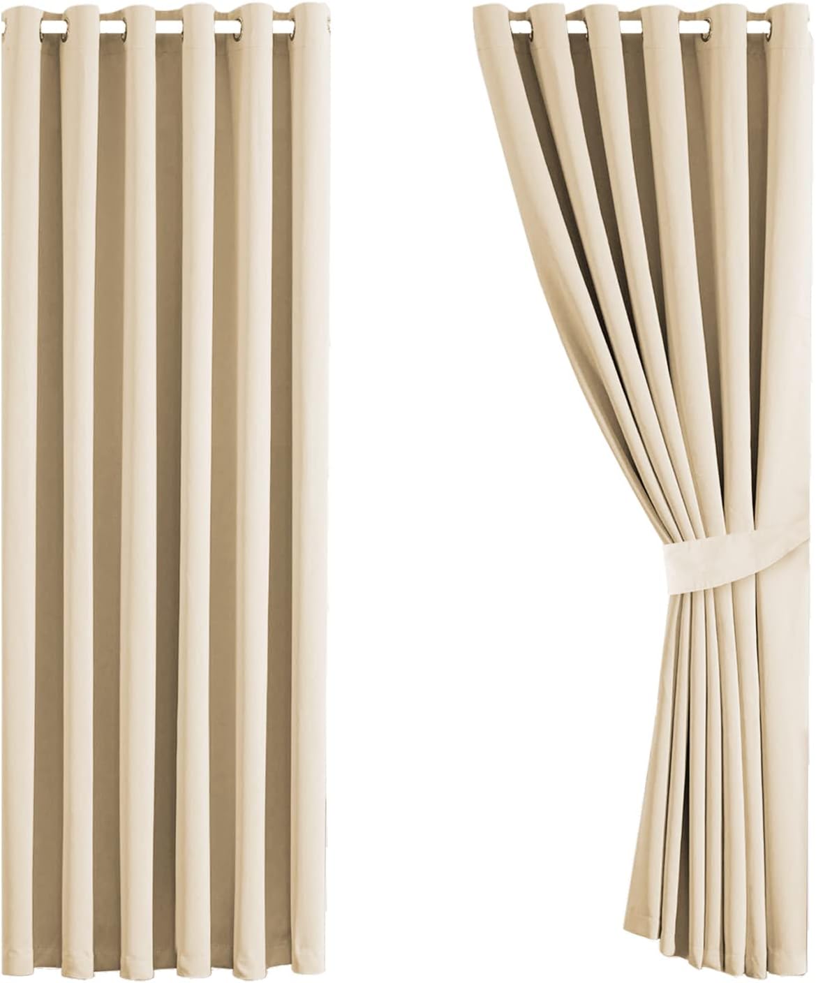 Aspire Homeware Blackout Curtains for Bedroom - Eyelet Cream Curtains 90x72 inch Drop Window Treatments Super Soft Living Room Thermal Black Out Curtain & Drapes with Tiebacks 2 Panel
