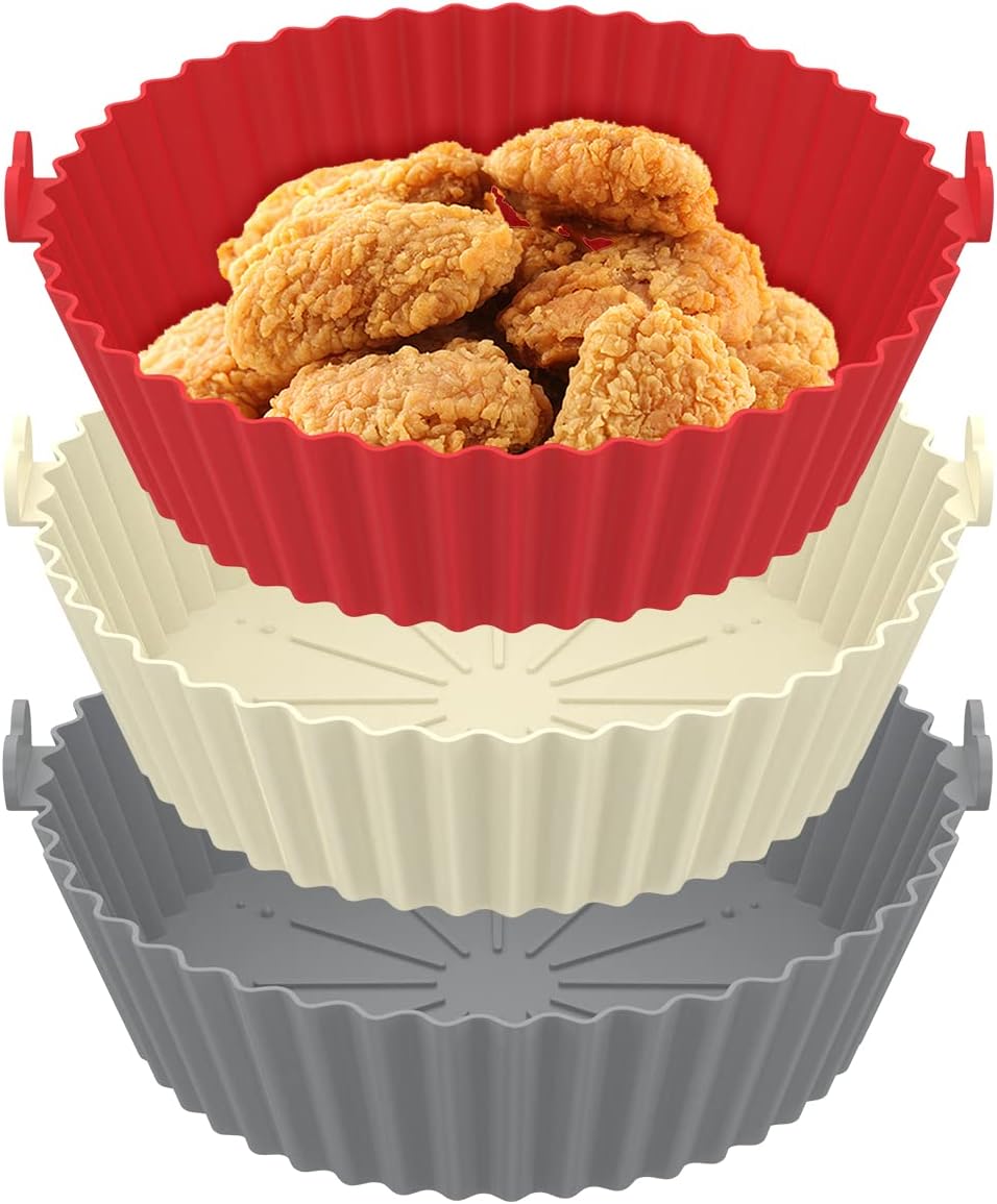 3Pcs Air Fryer Silicone Pot Reusable Air Fryer Liner Heat Resistant Air Fryer Silicone Basket