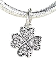 Vista 1 de Abalorio de corazón chapado en oro rosa, plata de ley 925, trébol verde de la suerte, apto para pulseras y collares de moda