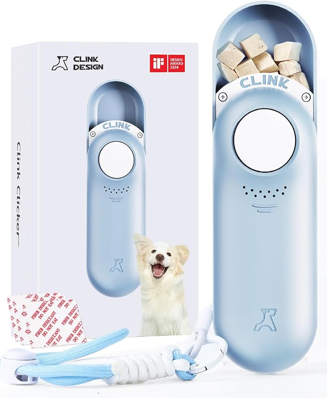 Clicker de Adestramento para Cães com Compartimento para Petiscos Clink Design, Azul
