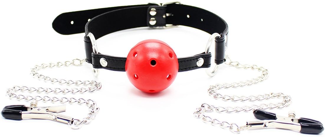 xwanli Red Plastic Ball Gag with Brooch Pin Clips Jewelry Fancy Dress Up Costume