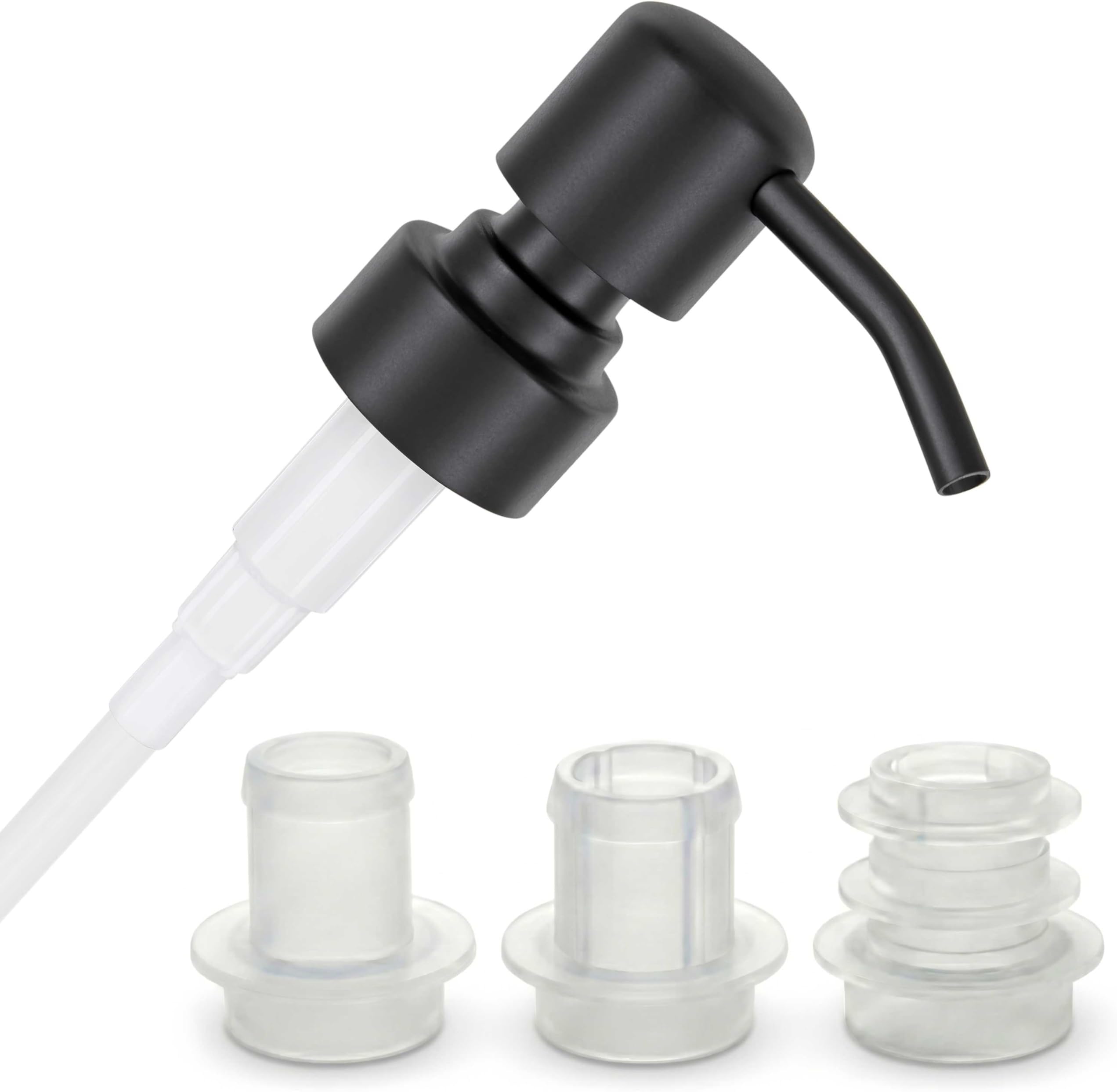 ALTGLAS Upcycling Soap Dispenser Pump Head 'Zagreb' with 3 Silicone Stoppers Fitting Ring Set for All Bottle Openings With Diameter 18-23mm (Black)