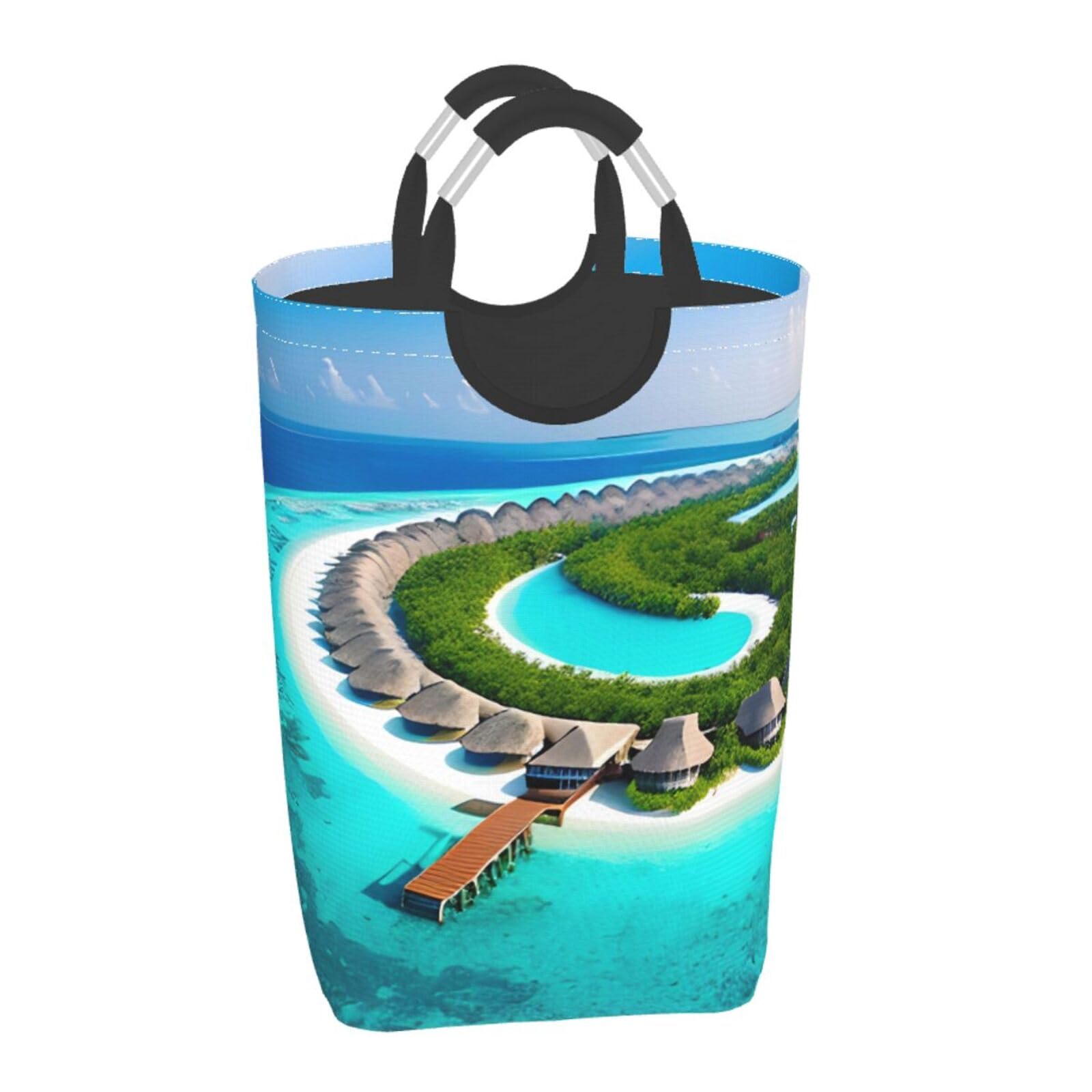 Maldives Scenery Faltbarer quadratischer Aufbewahrungsbeutel, 50 l, Wäschekorb für schmutzige Kleidung, geeignet für Waschküche, Schlafsaal, Schlafzimmer