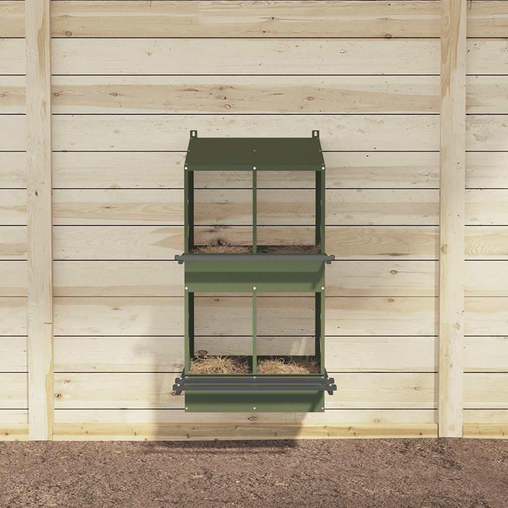 Brokky 864353 Nido per Polli con 4 Scomparti in Metallo Verde Oliva Nido per Galline Ovaiole,Ideale Pollaio Interno ed Esterno Tetto Spiovente