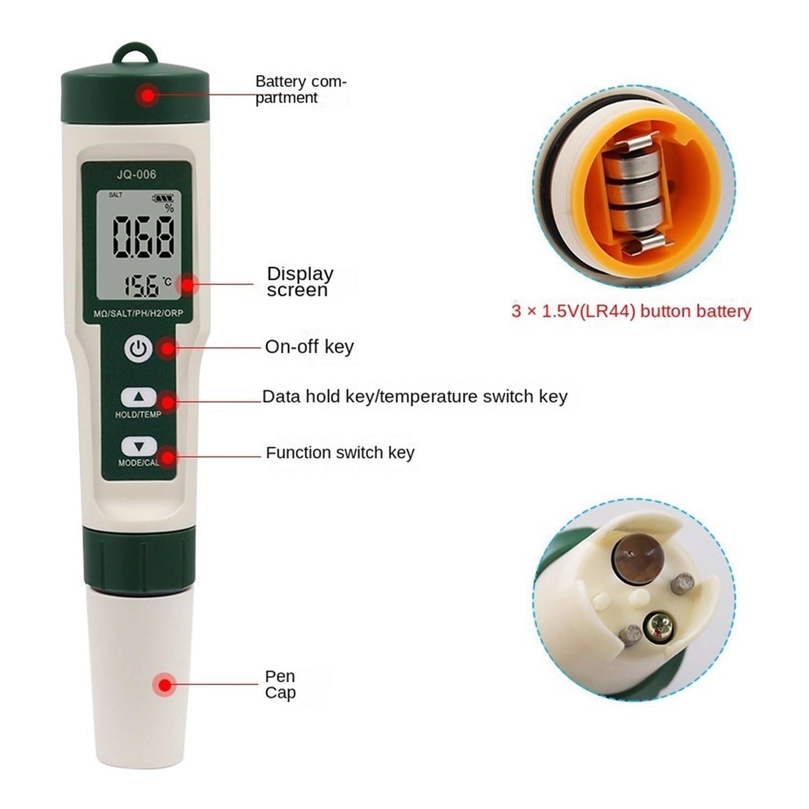 10 in 1 Tester di qualità Acqua PH TDS EC Salt Temp SG ORP H2 Penna Rilevatore Resistività for Acquario Piscina Rilevamento Rapido E Preciso(Without Backlight)