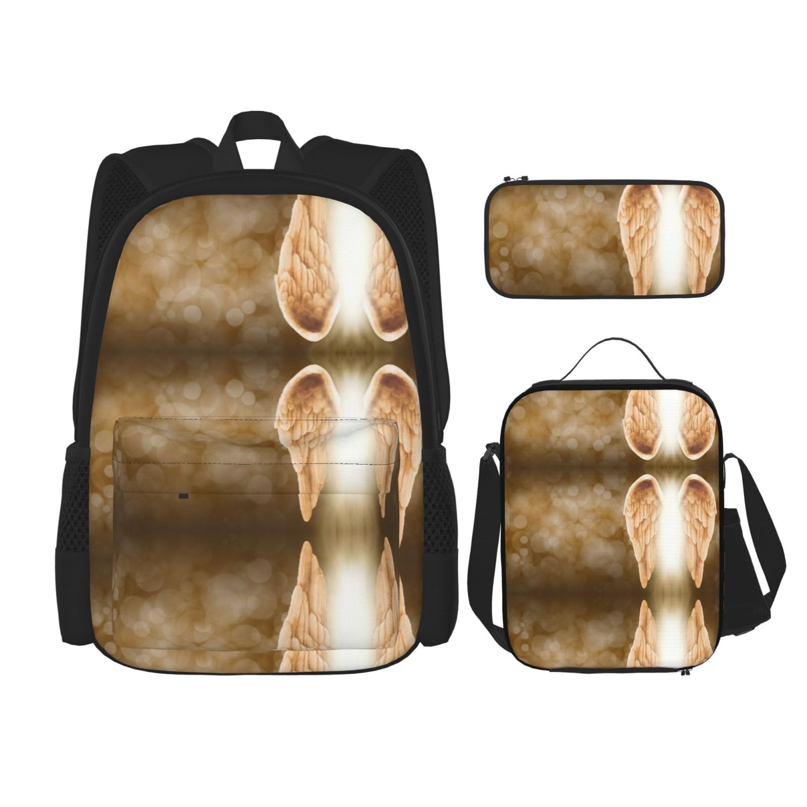 OdDdot Schulrucksack-Set, Reiserucksack, leichte Büchertasche, mit Lunchtasche, Federmäppchen, amerikanische Flaggenmuster