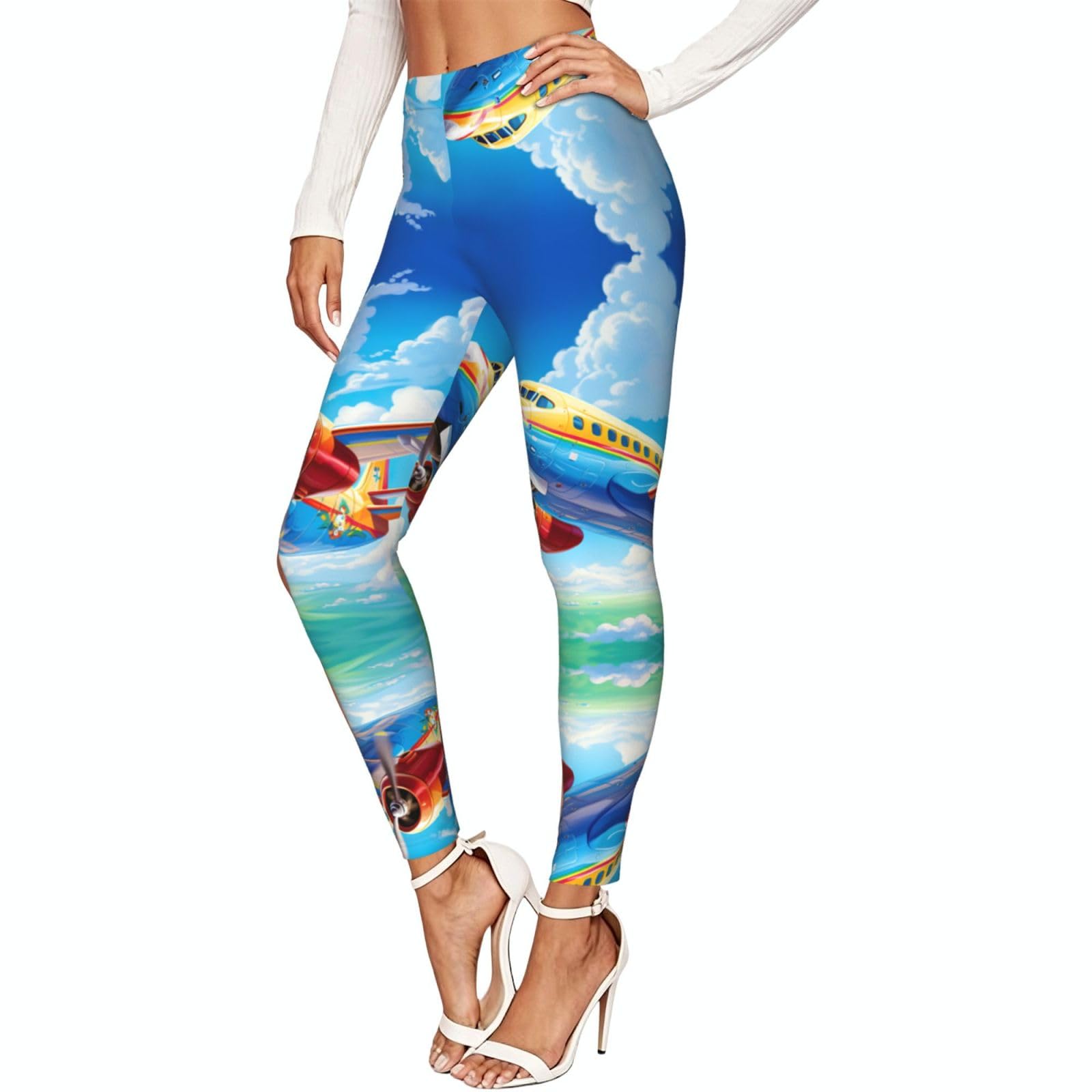 Leggings de compresión de mujer para gimnasio y fitness con estampado de avión original 7