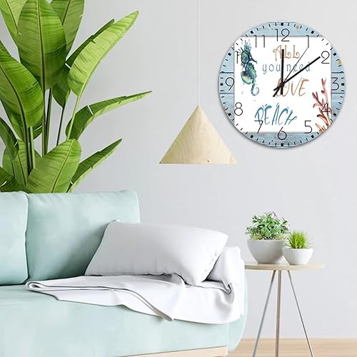 Miniatura 4 de Wooden Wall Clock Battery Operated Non Ticking Nautical Beach Ocean Theme Underwater Sea Horse Country Wall Clocks Watercolor Marine Life Home