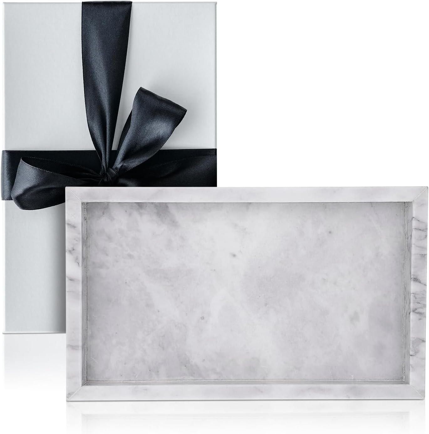 (12"x8") Black Marble Tray for Bathroom countertop Black