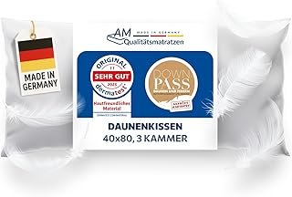 Daunenkissen 40x80 - Made in Germany 3 Kammer Kopfkissen 40x80cm - Außenkammer aus 100% Daune - Federkissen 40 x 80 Allergiker geeignet - Kopfkissen 40x80 Federn und Daunen Füllung