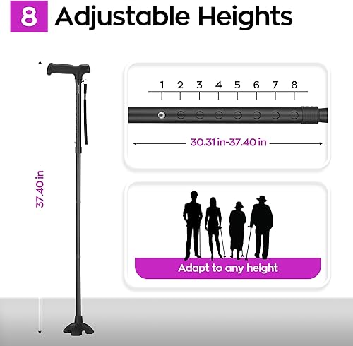 Miniatura 5 de Bastones de caminar para hombres y mujeres, mango extendido base sólida plegable alturas ajustables ligeros bastones resistentes para personas